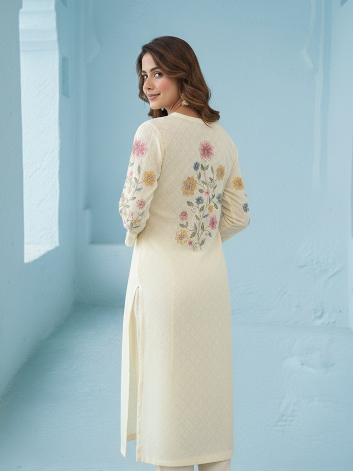 Kirti Mist Cotton Embroidered Suit Set