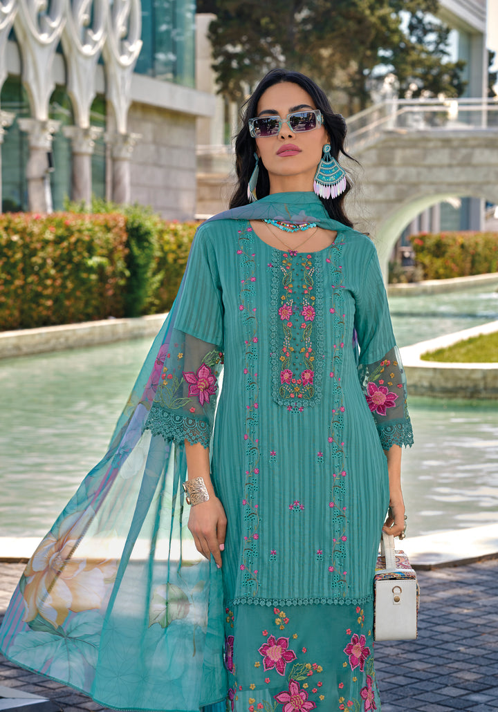 JASHAN TEAL FULL HEAVY EMBROIDERY PAKISTANI SUIT SET