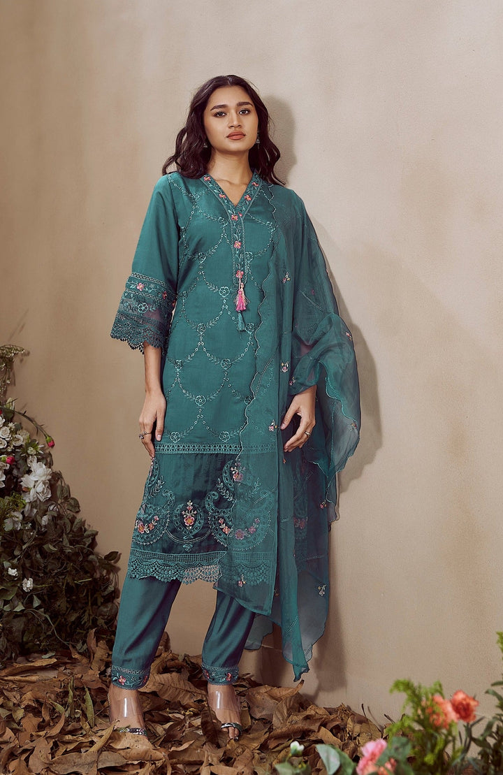 MUDRA PEACOCK EMBROIDERED PAKISTANI SUIT SET