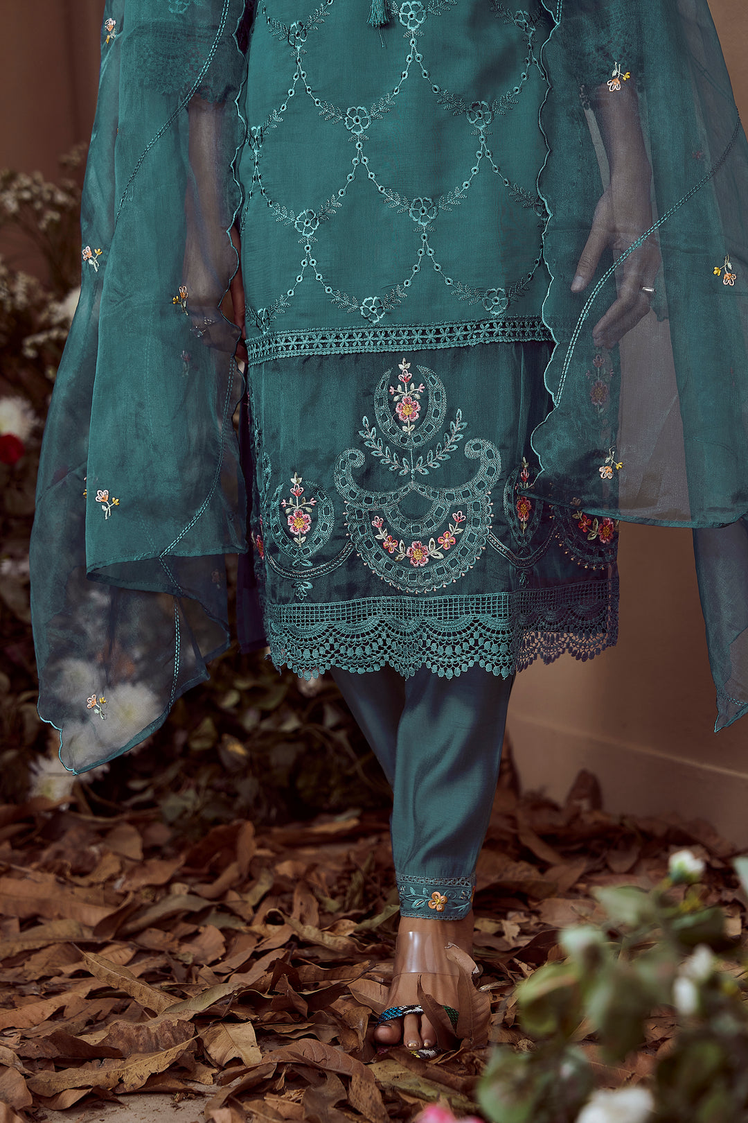 MUDRA PEACOCK EMBROIDERED PAKISTANI SUIT SET