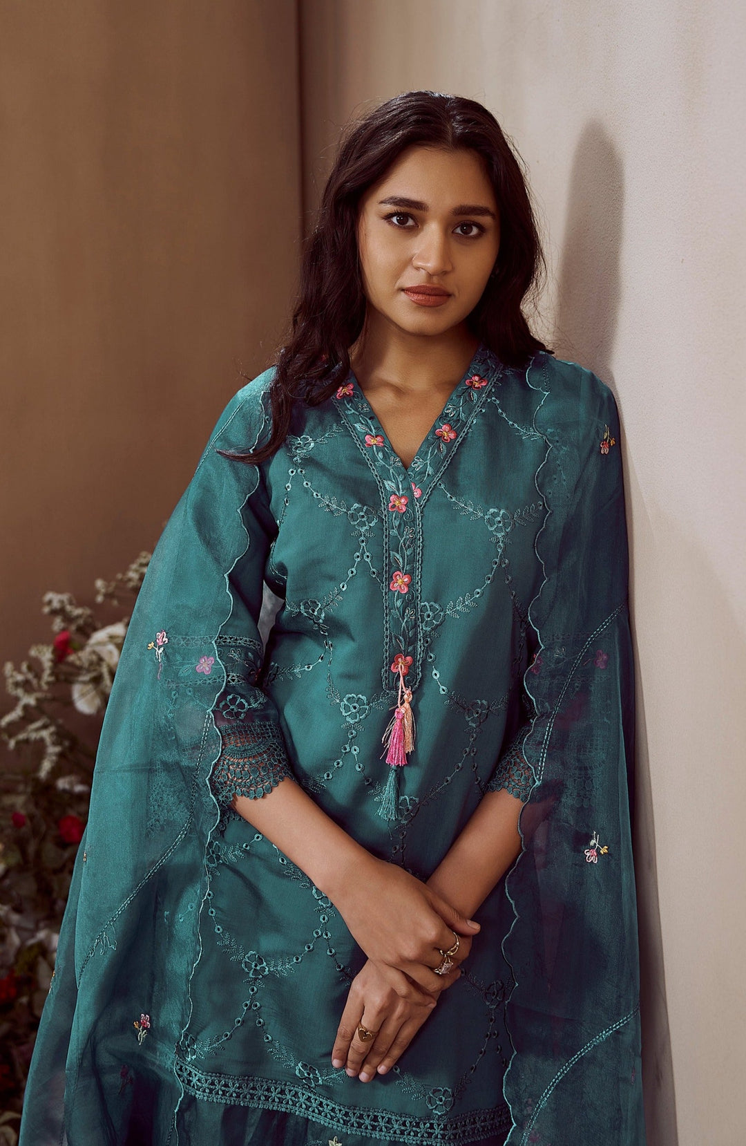 MUDRA PEACOCK EMBROIDERED PAKISTANI SUIT SET