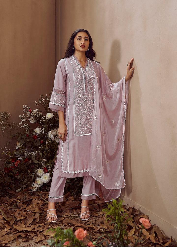 RIMJHIM ORCHID EMBROIDERED PAKISTANI SUIT SET