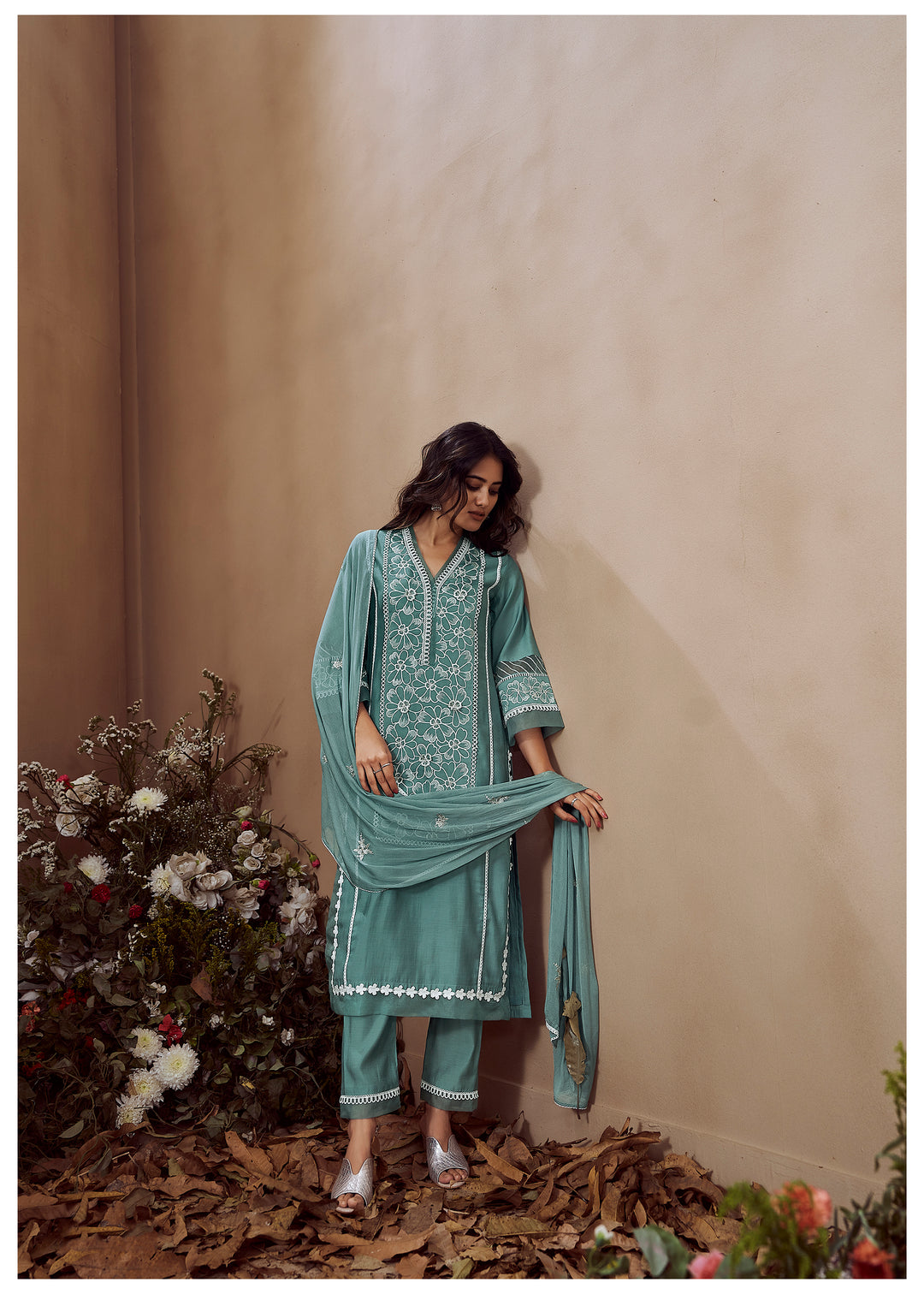 RIMJHIM TEAL EMBROIDERED PAKISTANI SUIT SET