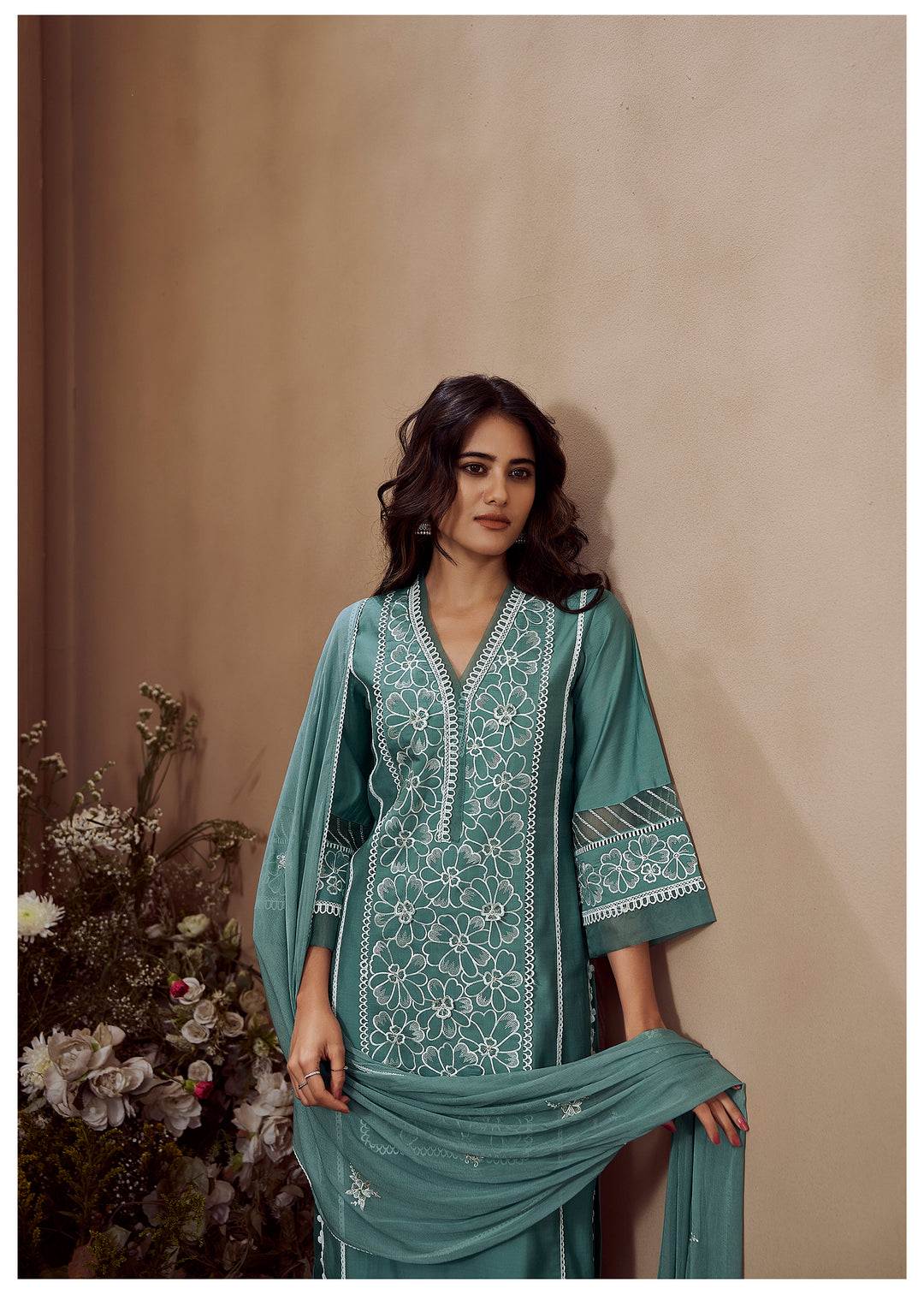 RIMJHIM TEAL EMBROIDERED PAKISTANI SUIT SET