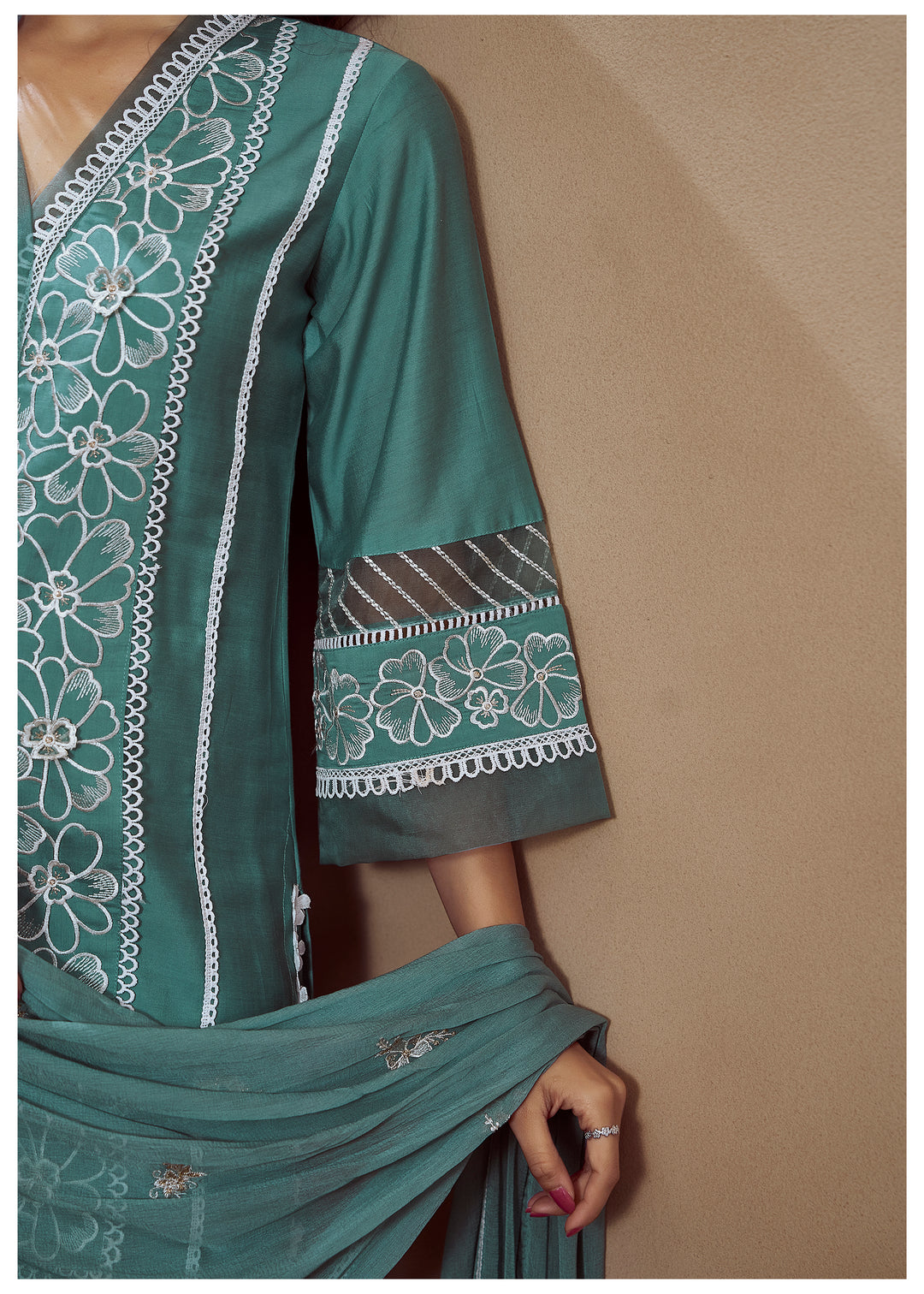 RIMJHIM TEAL EMBROIDERED PAKISTANI SUIT SET