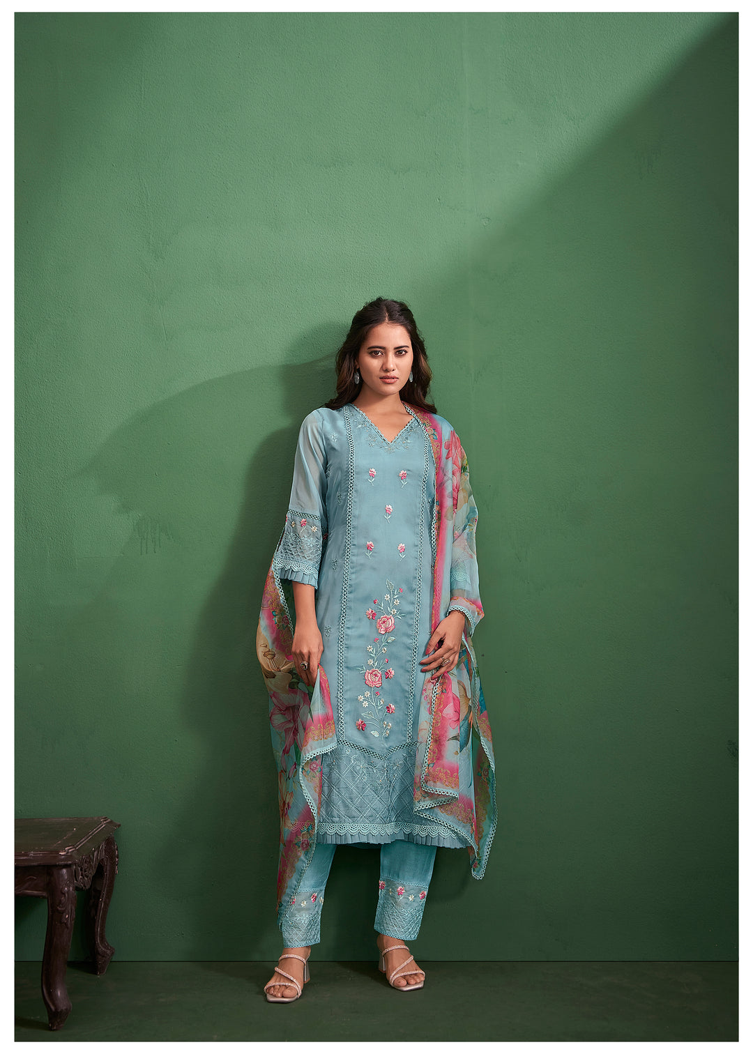 Disha SoftBlue Embroidered Pakistani Suit Set