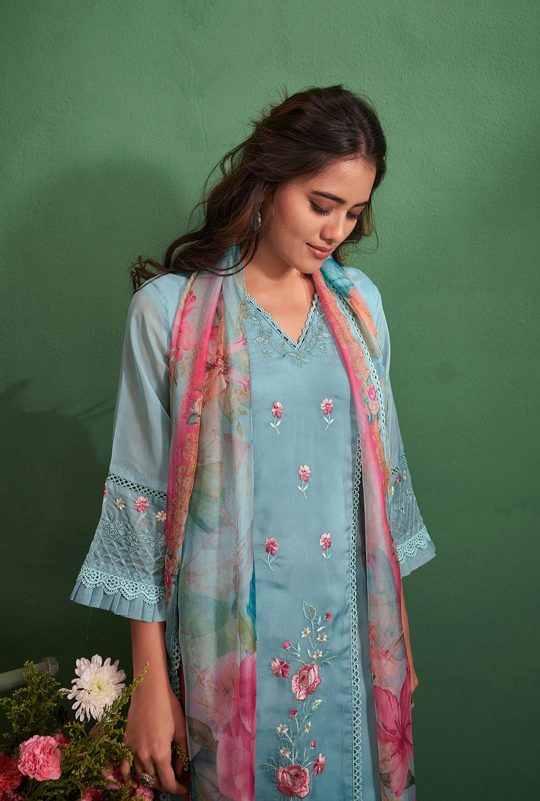 Disha SoftBlue Embroidered Pakistani Suit Set