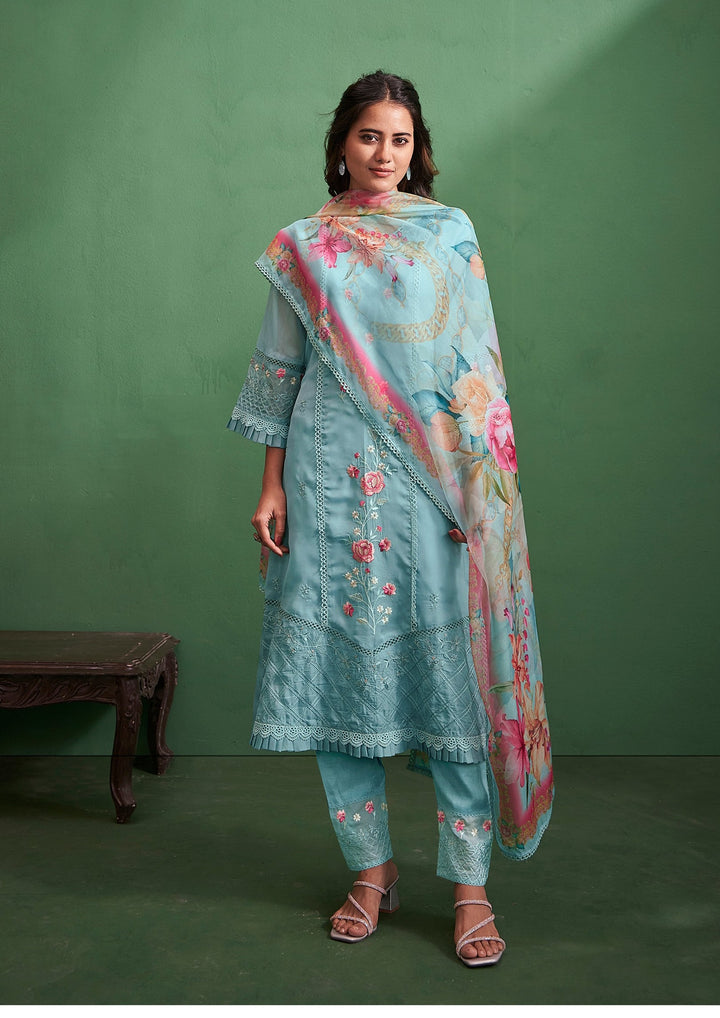 Disha SoftBlue Embroidered Pakistani Suit Set