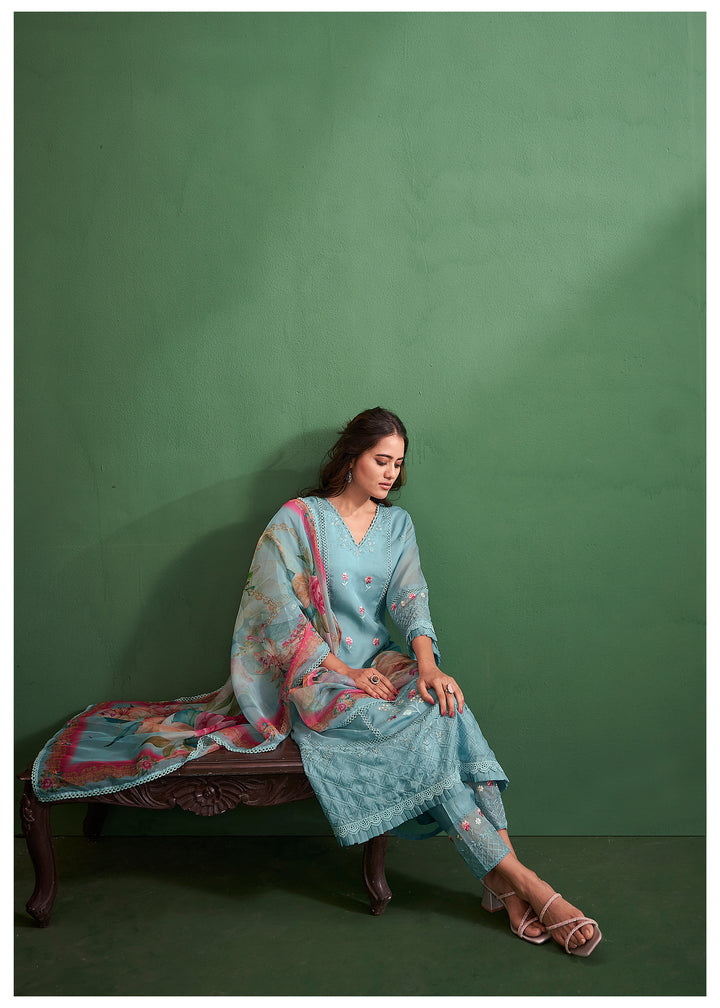Disha SoftBlue Embroidered Pakistani Suit Set