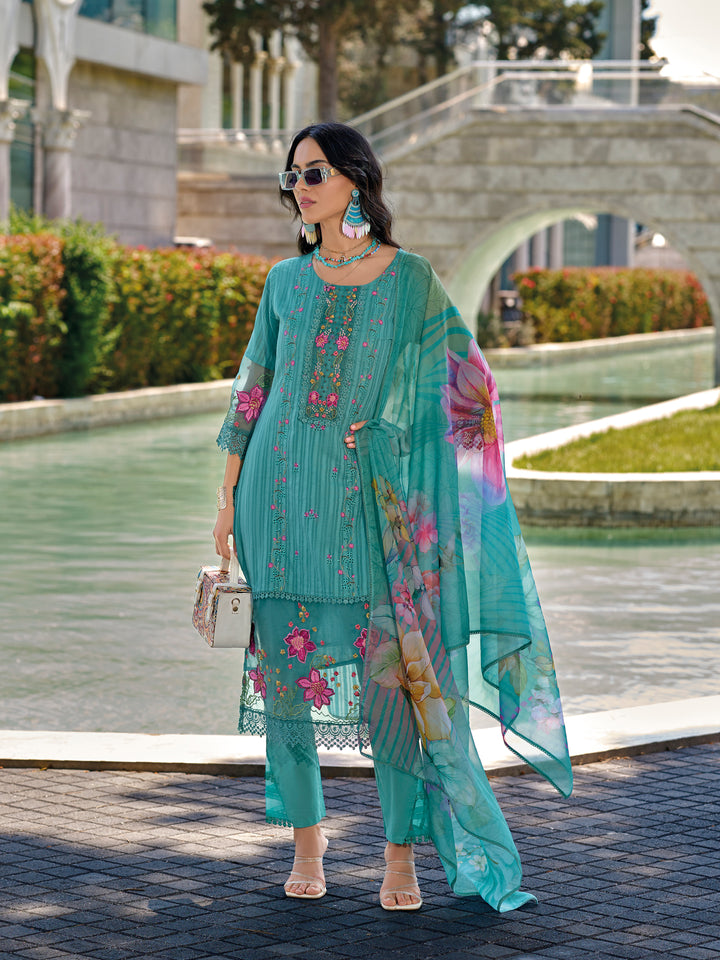 JASHAN TEAL FULL HEAVY EMBROIDERY PAKISTANI SUIT SET