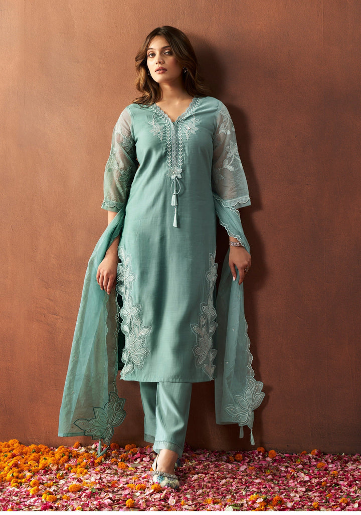 Bushra Teal Pakistani Full Work Suit Set