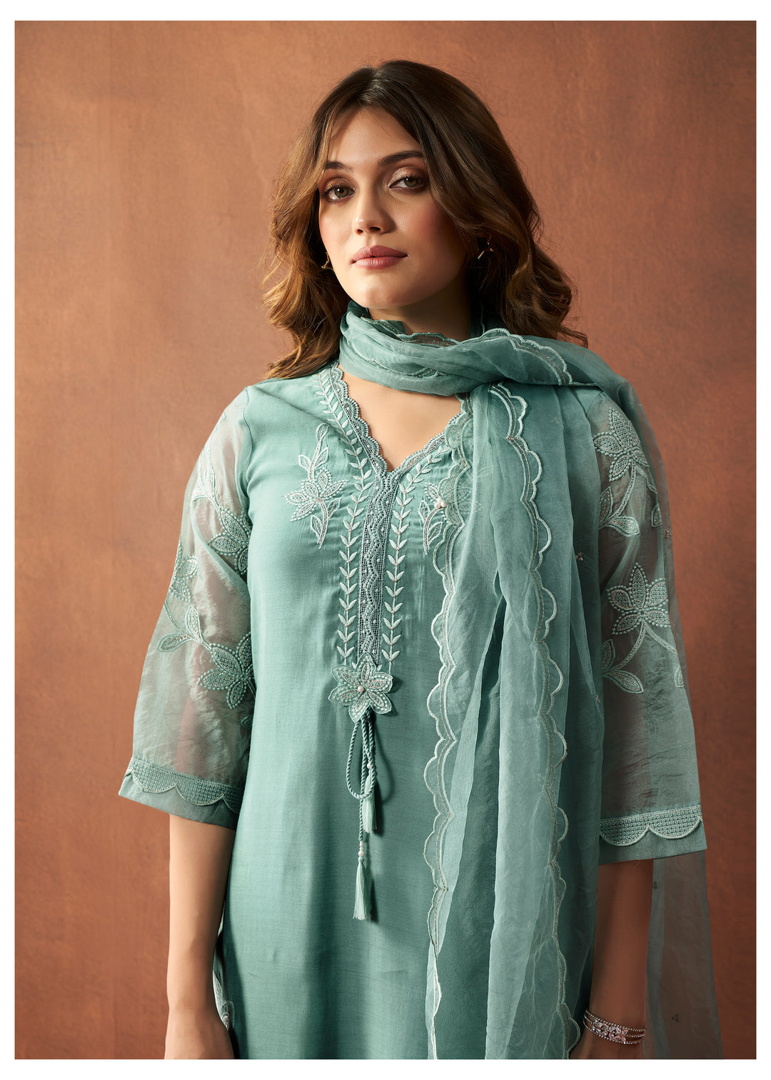 Bushra Teal Pakistani Full Work Suit Set