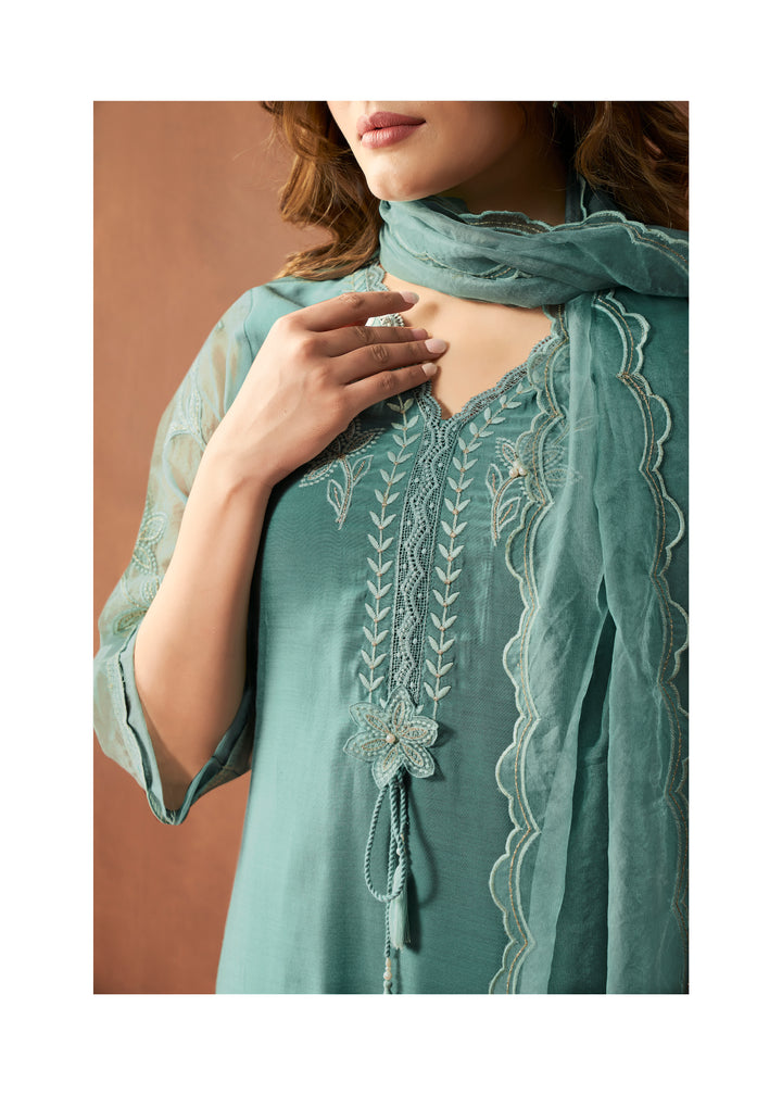 Bushra Teal Pakistani Full Work Suit Set