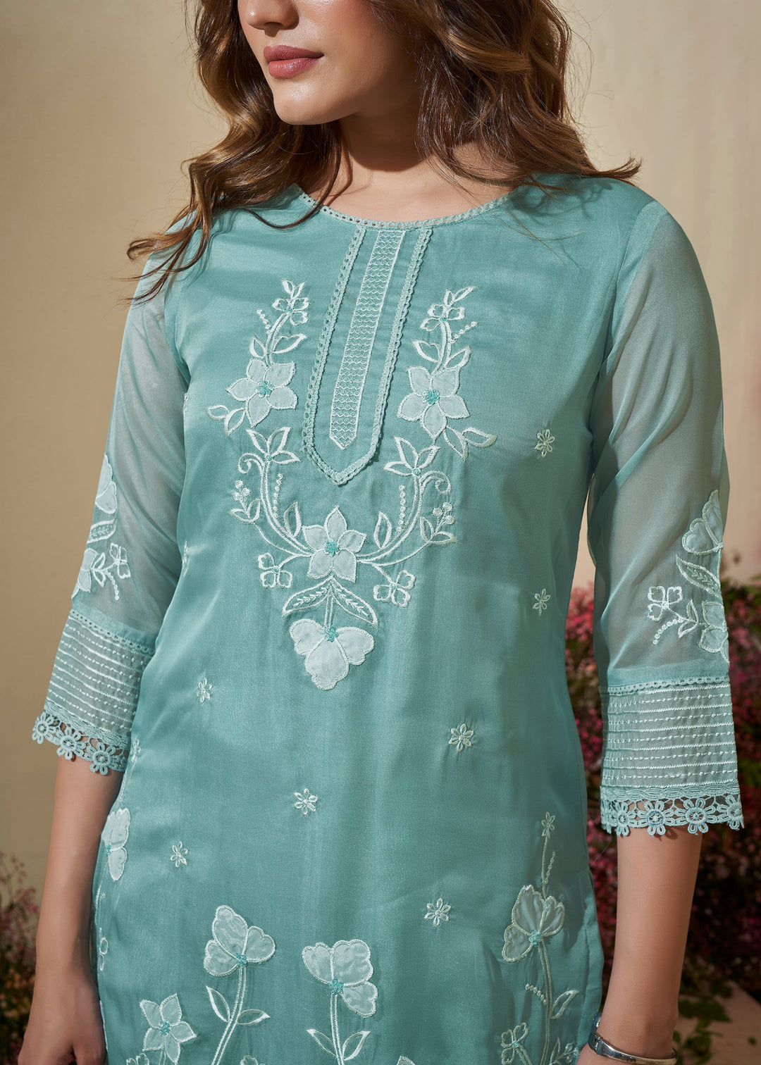 Bushra Cyan Pakistani Full Work Suit Set