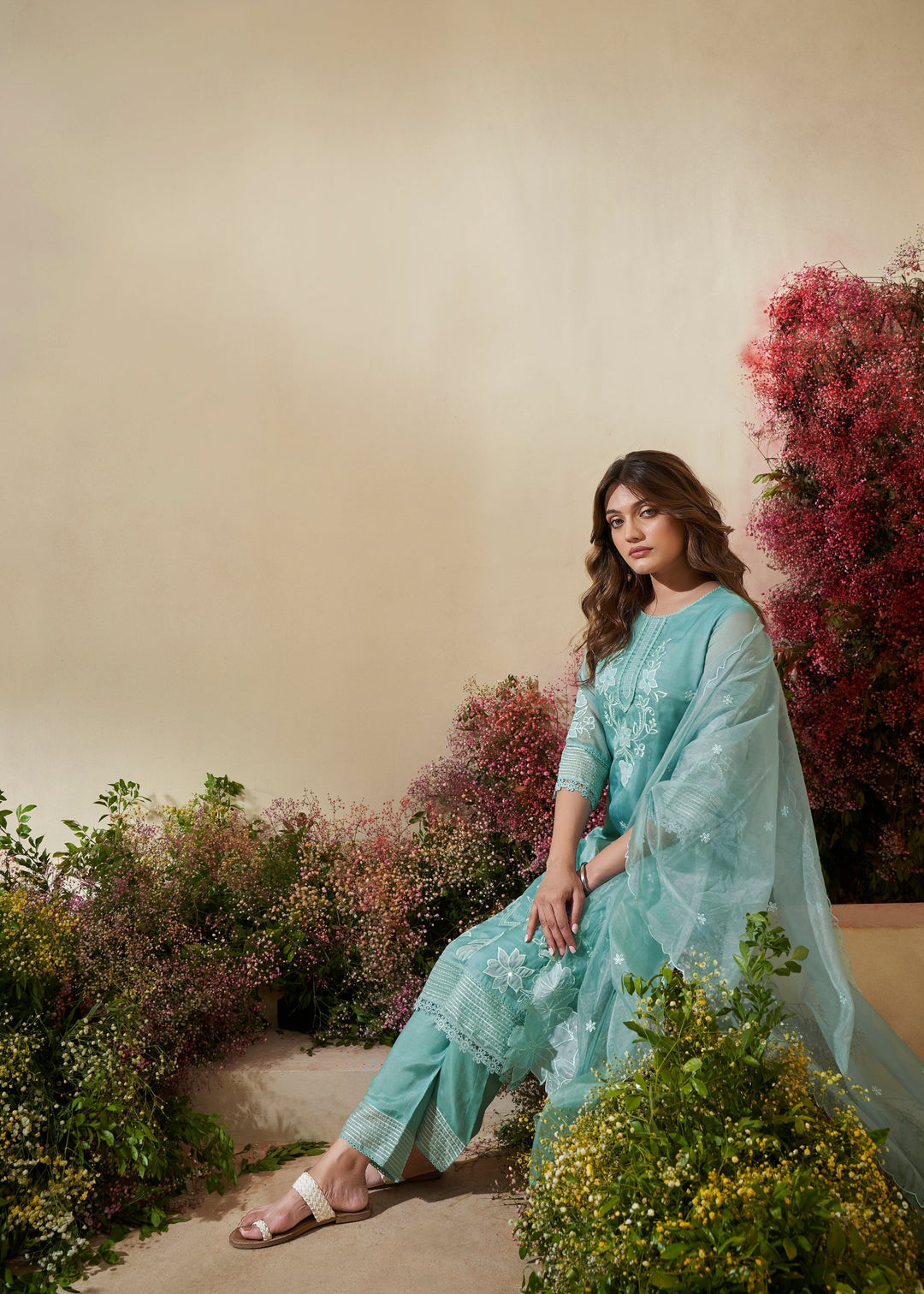 Bushra Cyan Pakistani Full Work Suit Set