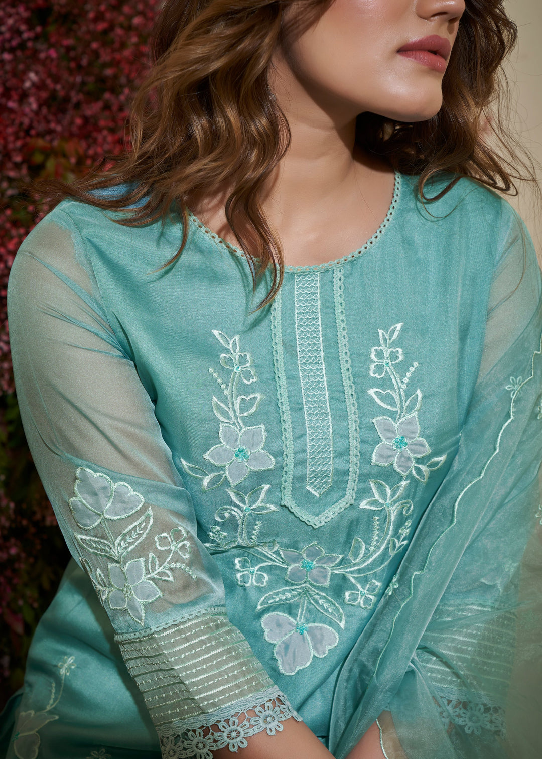 Bushra Cyan Pakistani Full Work Suit Set