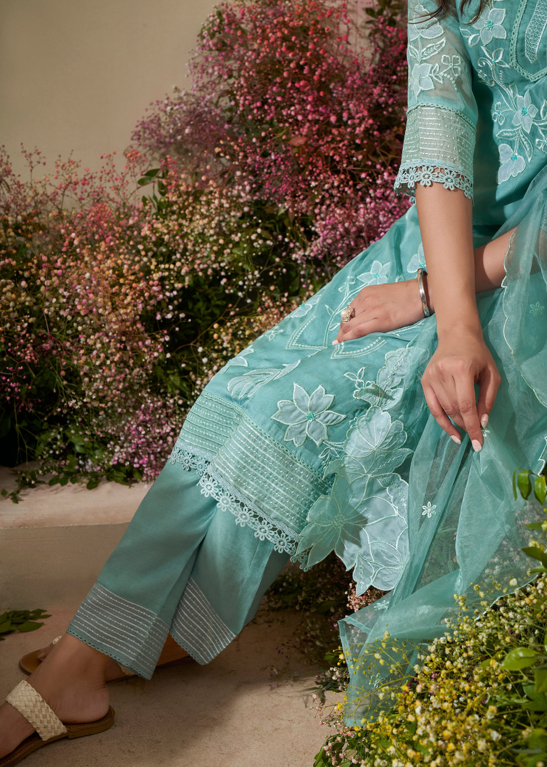 Bushra Cyan Pakistani Full Work Suit Set