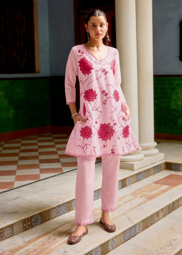 Barista Rose Embroidery Cotton Co-ord Set