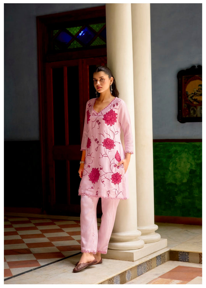 Barista Rose Embroidery Cotton Co-ord Set