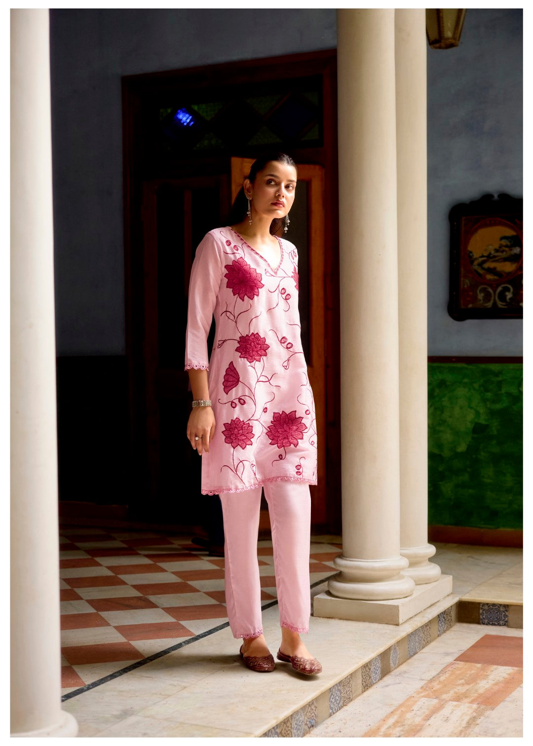 Barista Rose Embroidery Cotton Co-ord Set