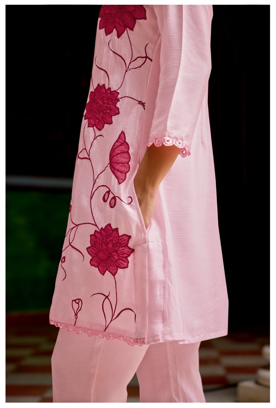 Barista Rose Embroidery Cotton Co-ord Set