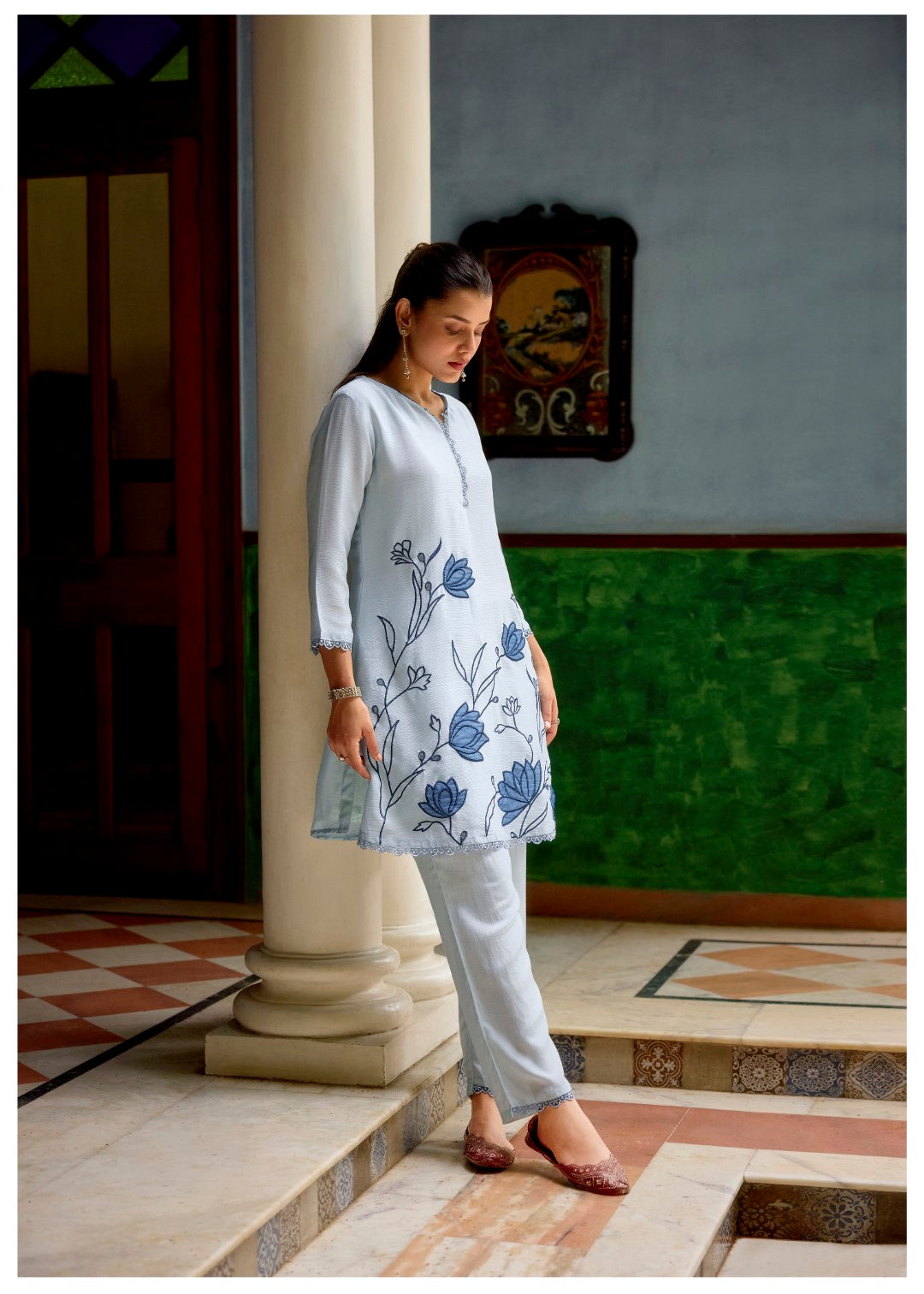 Barista Hibis Embroidery Cotton Co-ord Set