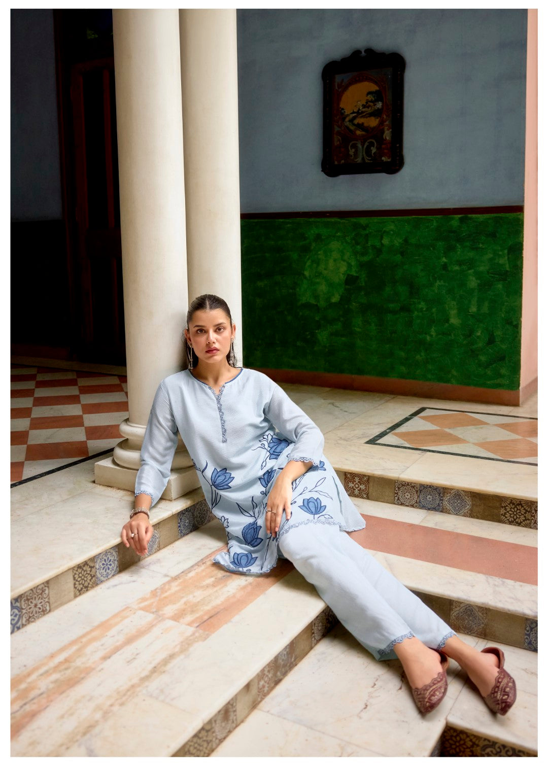 Barista Hibis Embroidery Cotton Co-ord Set