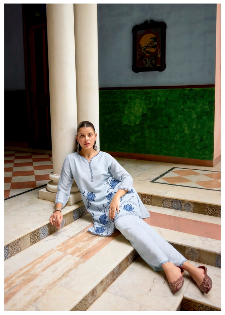 Barista Hibis Embroidery Cotton Co-ord Set