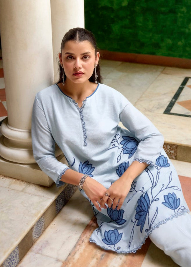 Barista Hibis Embroidery Cotton Co-ord Set