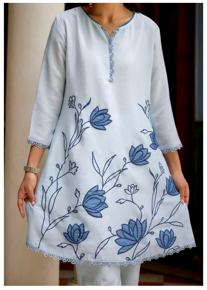 Barista Hibis Embroidery Cotton Co-ord Set