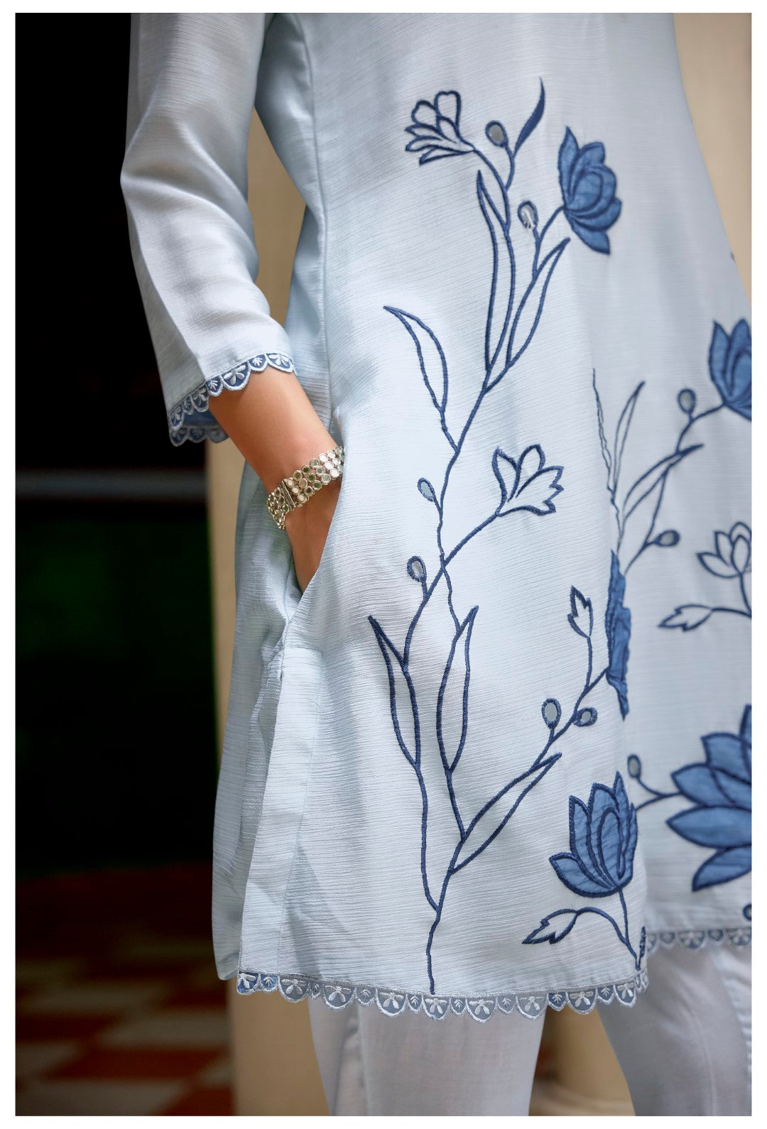 Barista Hibis Embroidery Cotton Co-ord Set