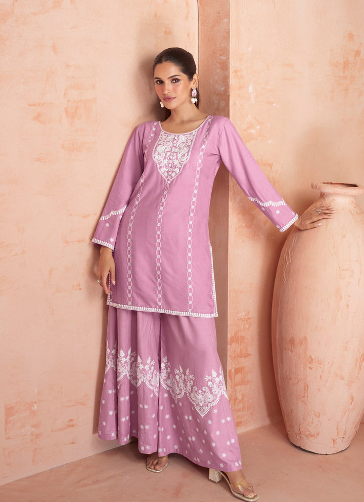 Aarushi Flamingo Embroidered Kurta Pallazo Set