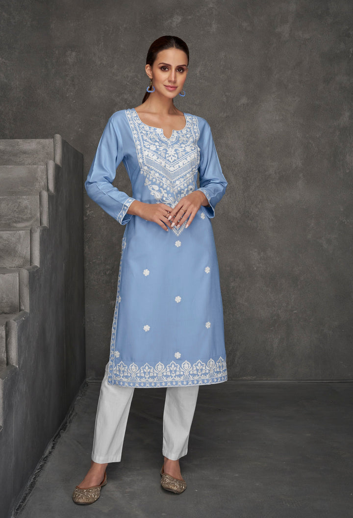 ISHARYA SKY EMBROIDERY KURTA PANT SET