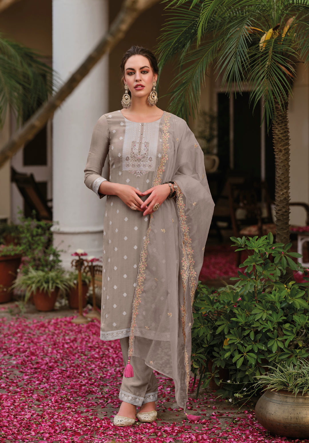 Shadab Nude Embroidered Suit Set