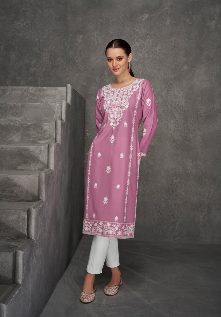 Isharya Orchid Embroidery Kurta Pant Set