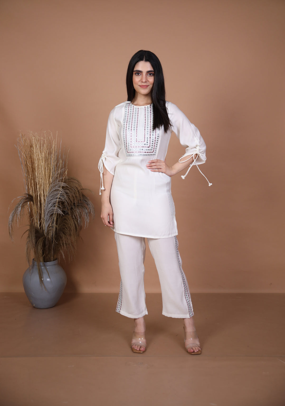 Lama White Embroidered Co-ord Set