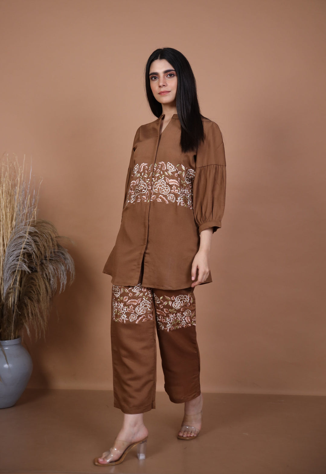 SOPHIA BROWN EMBROIDERED CO-ORD SET
