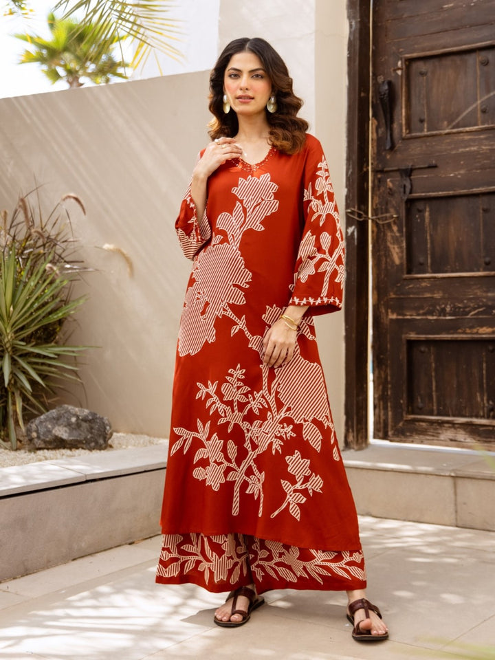 Karen Terracotta printed kurta pant set