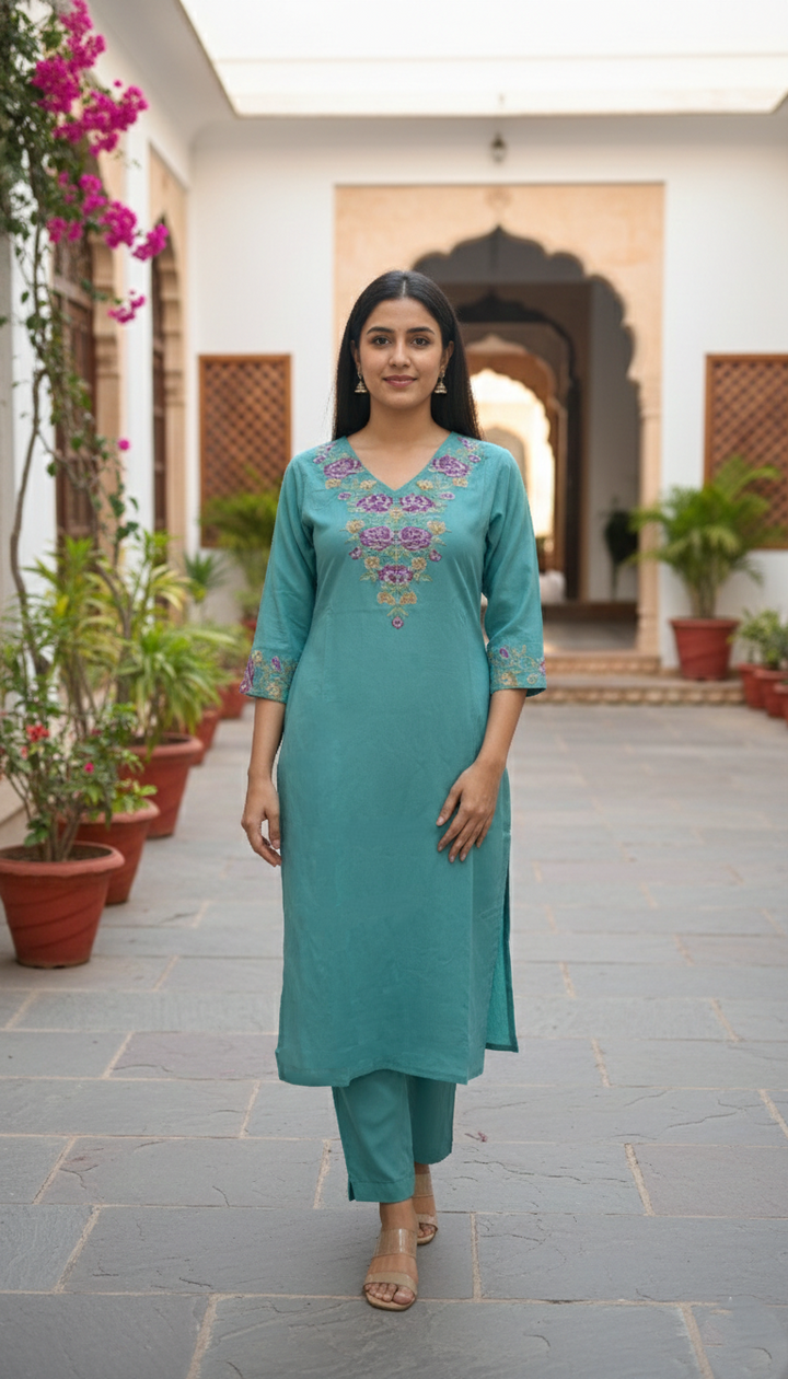 Chandri Downy Embroidered Kurta Pant Set