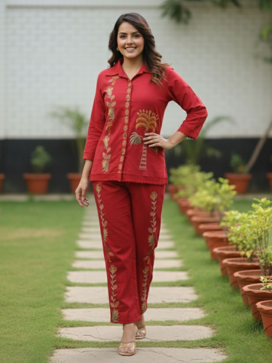 Hopipola Crimson Embroidery Co-ord Set