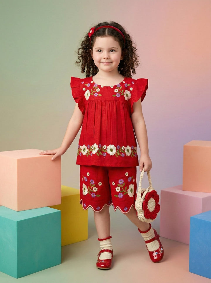 Joy scarlet embroidery kids cotton co-ord set
