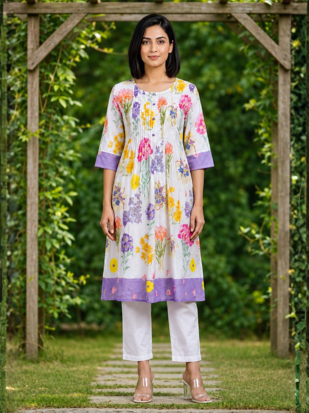 Hemal orchid Floral Cotton Kurta Pant Set