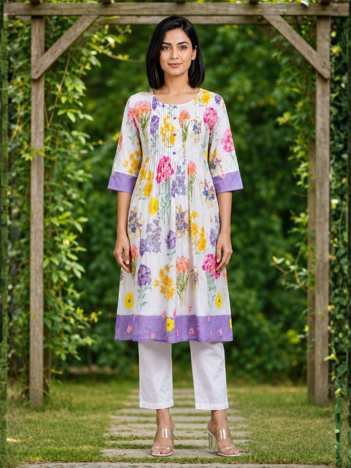 Hemal orchid Floral Cotton Kurta Pant Set