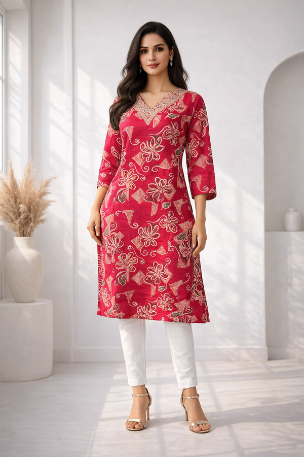 Barnali Cardinal Printed Work Kurti