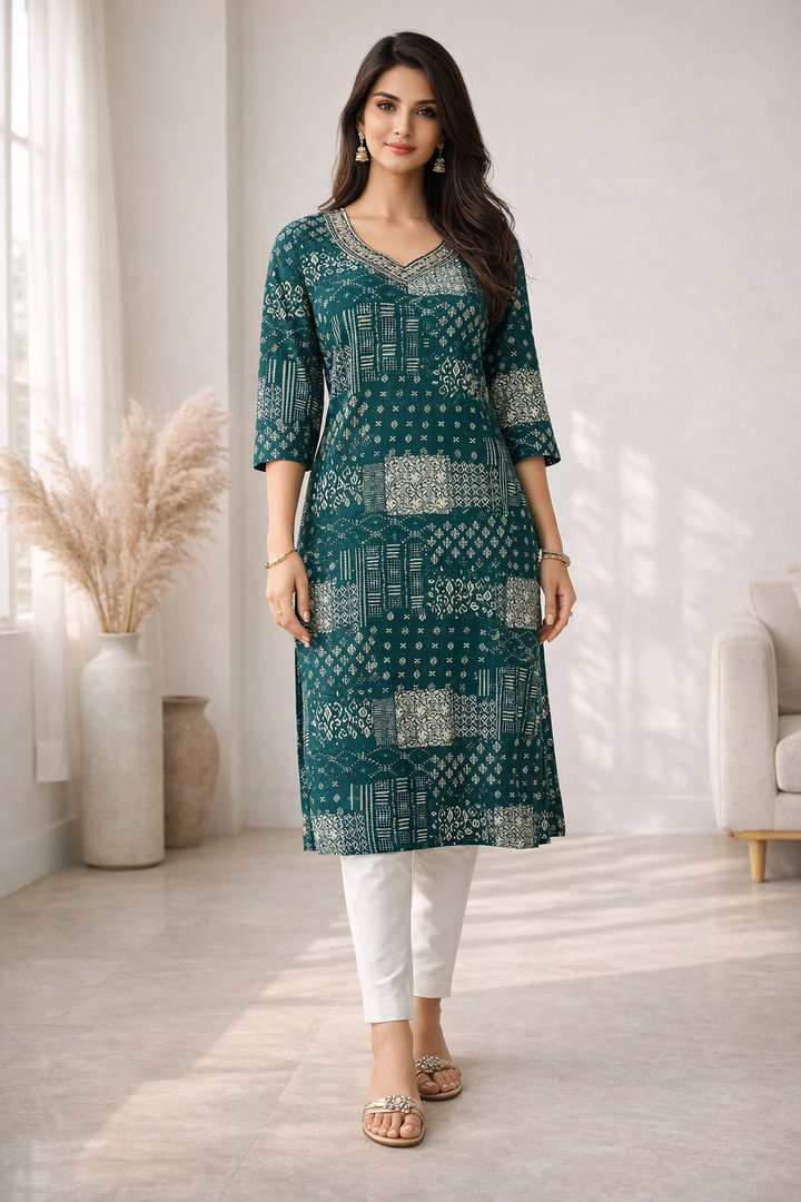 Barnali Pine Printed Work Kurti