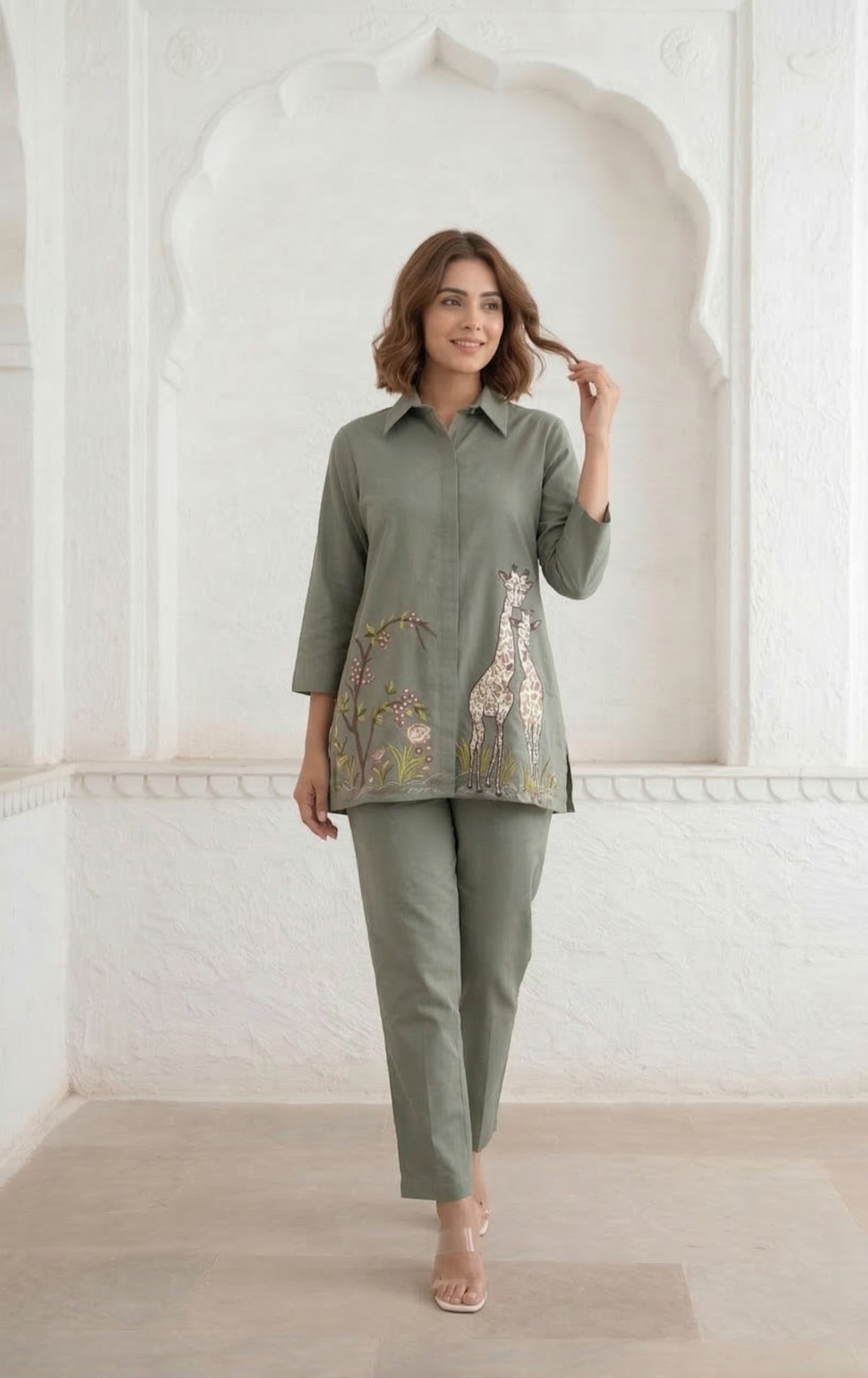Gaur stone embroidery cotton co-ord set