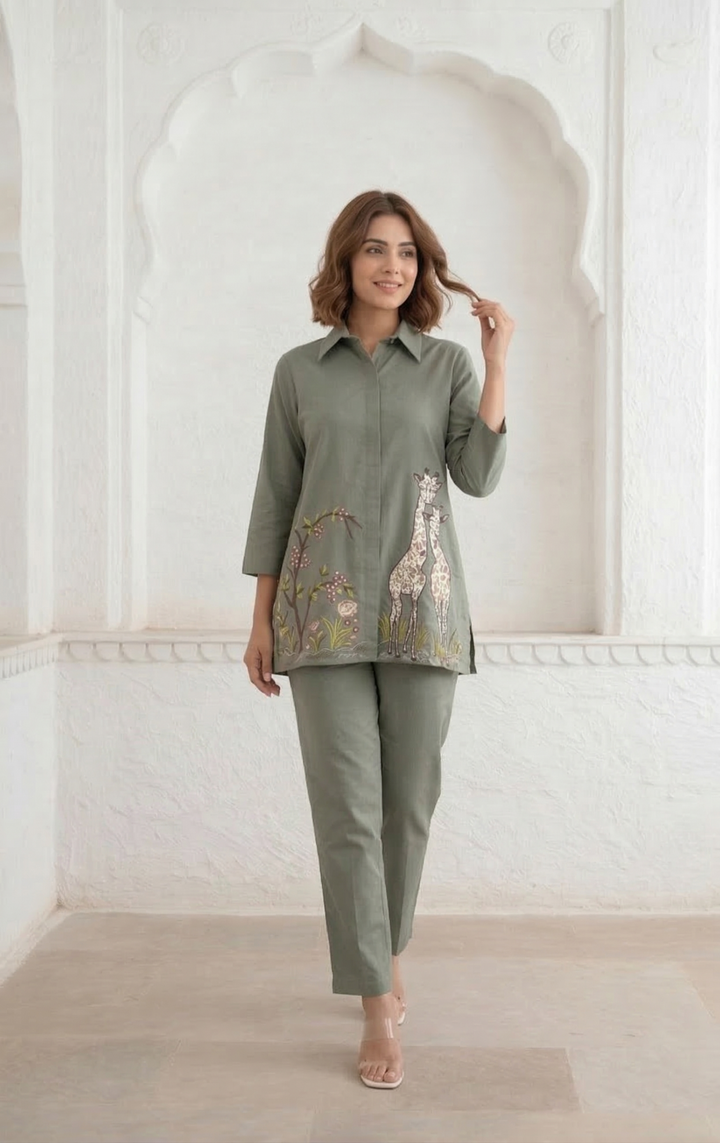 Gaur stone embroidery cotton co-ord set