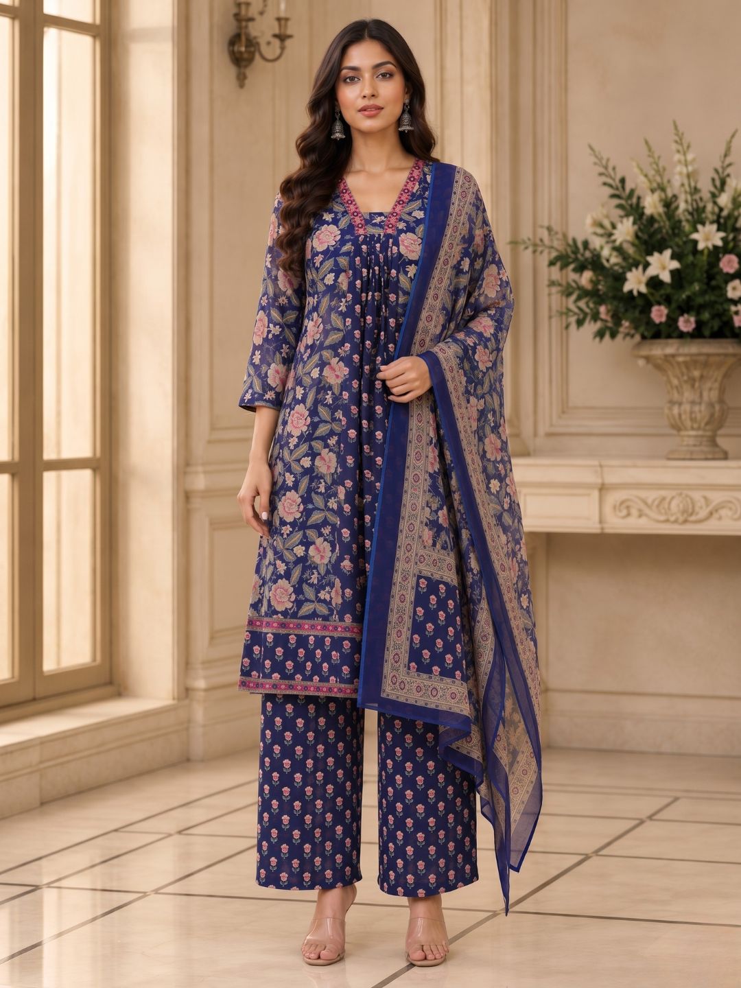 Sahila Navy Cotton Suit Set