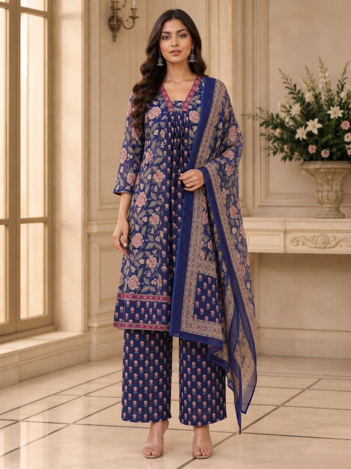 Sahila Navy Cotton Suit Set