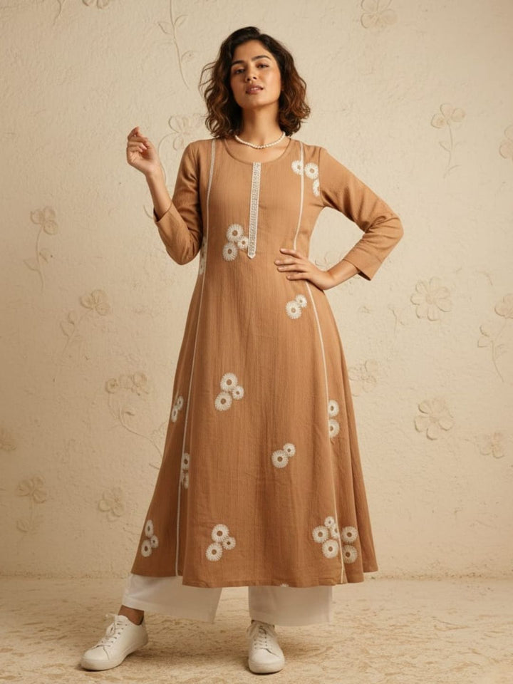 Swades tan cotton embroidery kurta